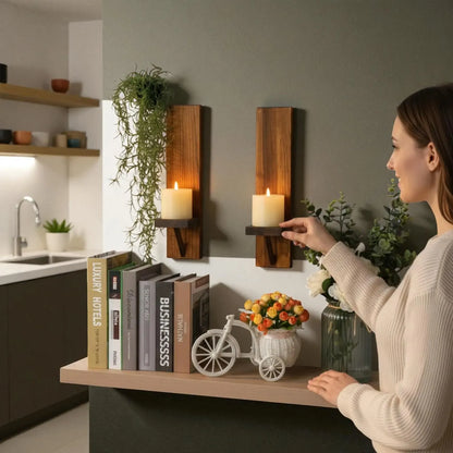 Rustic Wood Candle Sconces